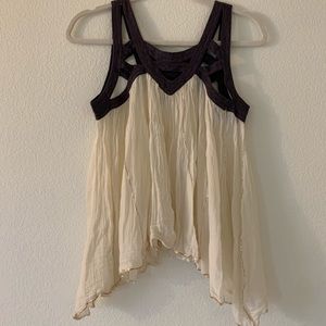 Free People strappy cream flowy shirt gold detail